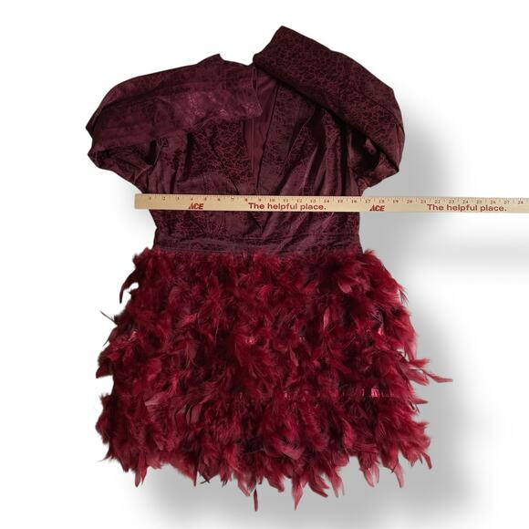 Loragal Feather Mini Dress NWT Burgundy Y2K Glam‎ Party Editorial Vibes - Picture 4 of 9